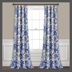 Lush Decor - Set of 2 95"x52" Sydney Light Filtering Window Cur Navy/White
